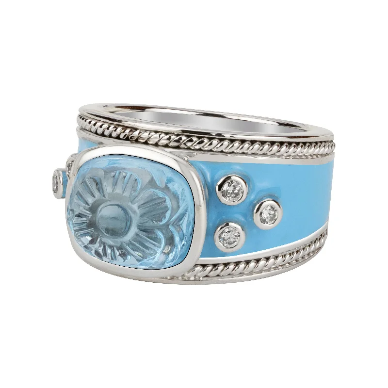 ladies-oval-diamond-rings-Ring - Blue Topaz And Diamond (enamel)