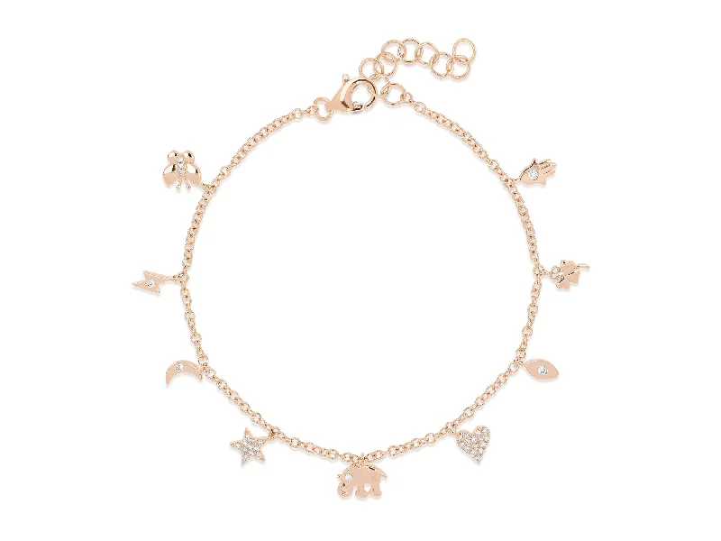 Ladies bracelets for caretakers -14K Rose Gold Diamond Charm Bracelet