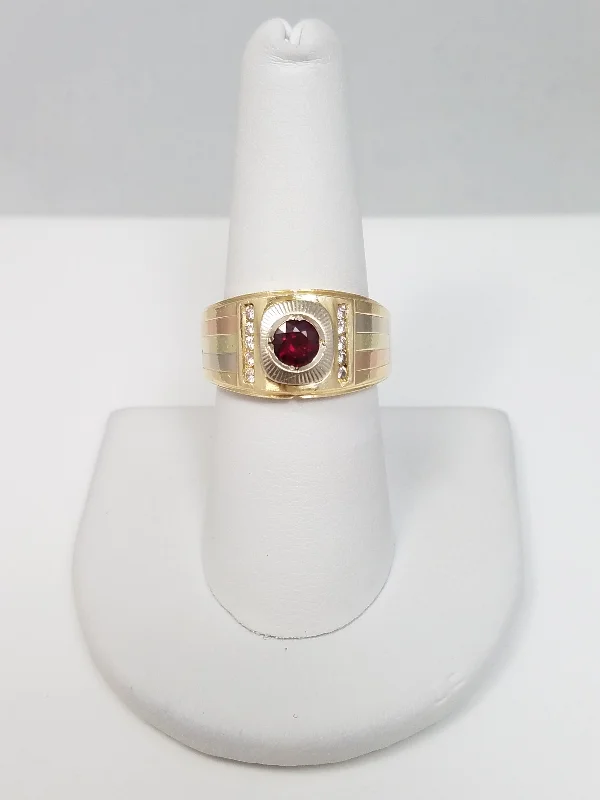 ladies-emerald-cut-diamond-rings-Custom 14k Tri Color Gold Natural Ruby Diamond Ring Band