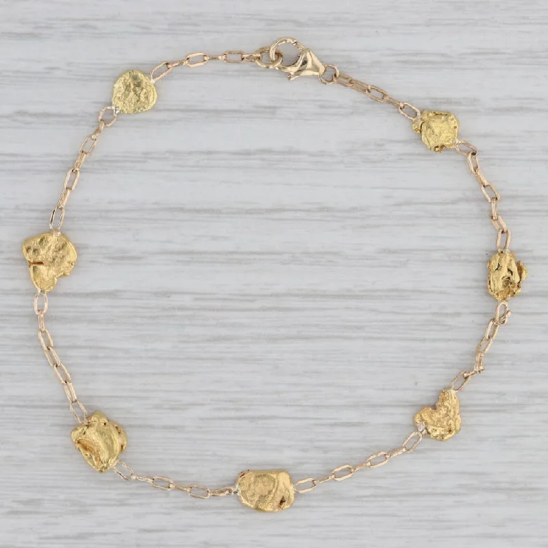 Ladies bracelets with tail charms -Vintage Nugget Cable Chain Bracelet 14k 23k Yellow Gold 7.5"