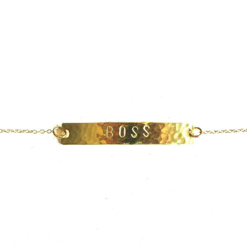 Ladies bracelets retro flair -14kt Gold-Filled Bar Personalized Chain Bracelet - Hammered Finish - Nickel Free