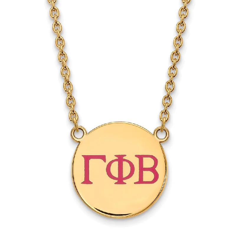 Ladies necklaces for fitness buffs -14K Plated Silver Gamma Phi Beta Lg Pink Enamel Greek Letters Necklace