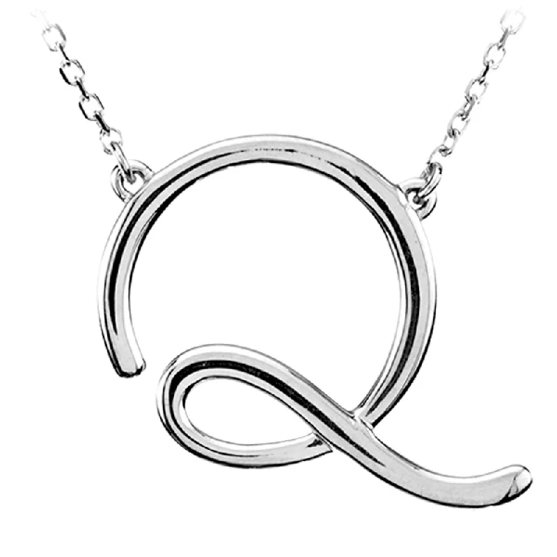 Ladies necklaces for retreat days -14k White Gold, Olivia Collection, Medium Script Initial Q Necklace