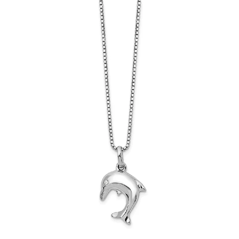 Ladies necklaces with sea aquamarine -Diamond Dolphin Necklace in Rhodium Plated Sterling Silver, 18-20 Inch