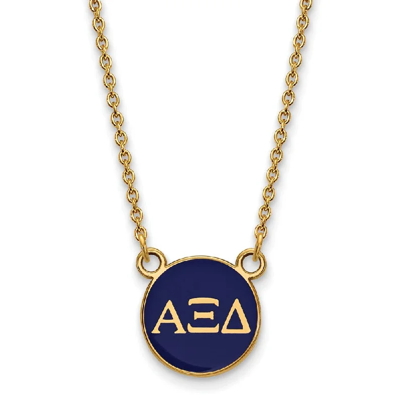 Ladies necklaces creative edge -14K Plated Silver Alpha Xi Delta Small Blue Enamel Greek Necklace