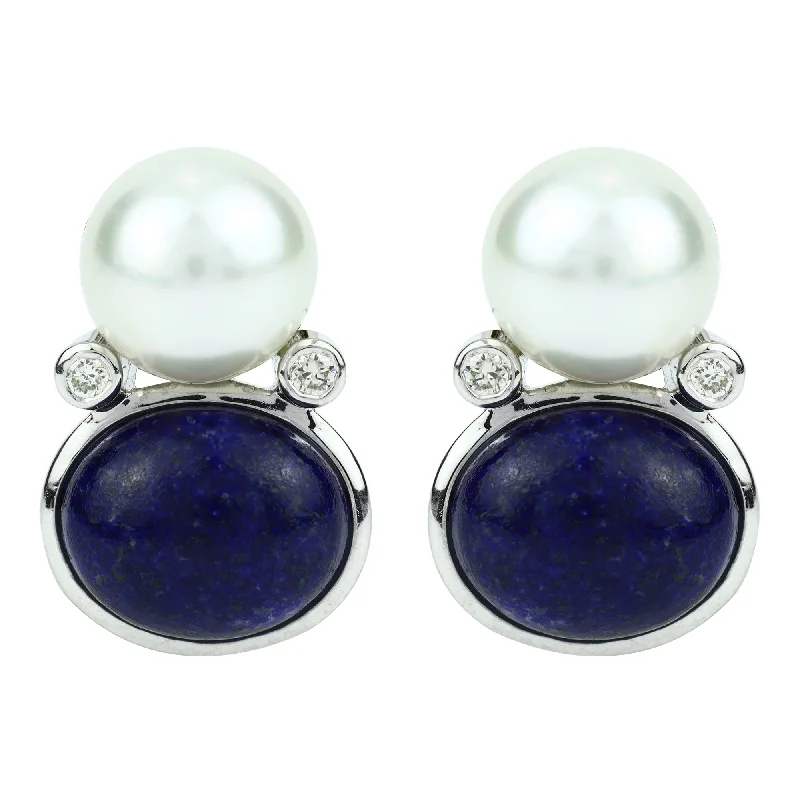 ladies-luxury-rose-gold-earrings-Earrings - Lapis Lazuli, South Sea Pearl And Diamond