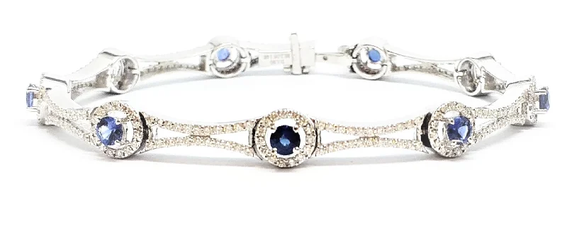 Ladies bracelets fine charm -Sapphire and Pave Diamond Halo Bracelet