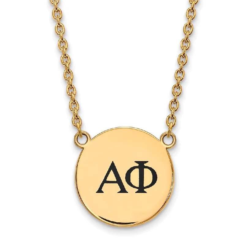 Ladies necklaces robust elegance -14K Plated Silver Alpha Phi Large Black Enamel Necklace