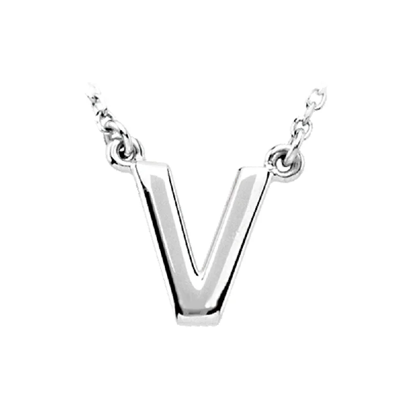 Ladies necklaces for show days -14K White Gold, Kendall Collection, Block Initial V Necklace, 16 Inch