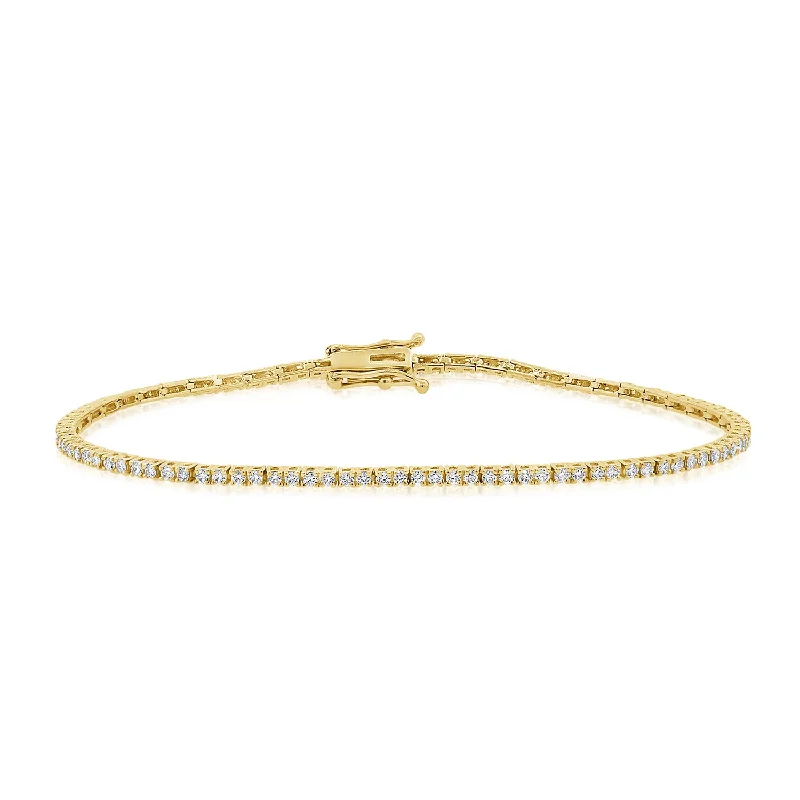 Ladies bracelets with satin threads -14K Yellow Gold 1.29Ct Diamond Tennis Bracelet