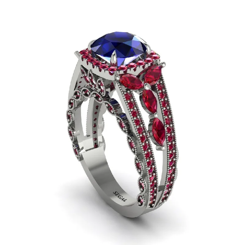 engagement-round-platinum-rings-Sapphire Eternal Embrace Double Shank Filigree Engagement Ring - Celine No. 60