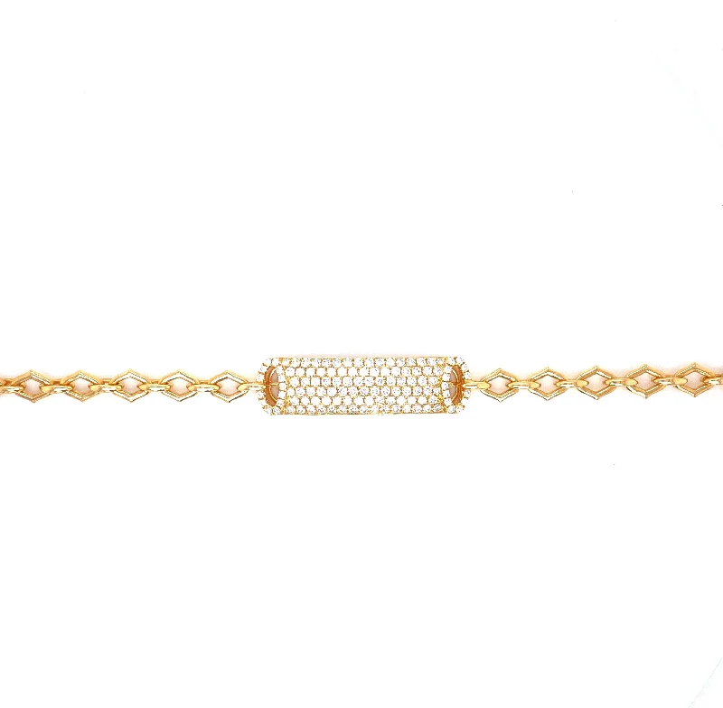 Ladies bracelets titanium shine -18K Yellow Gold Round Diamond Pave Link Bracelet