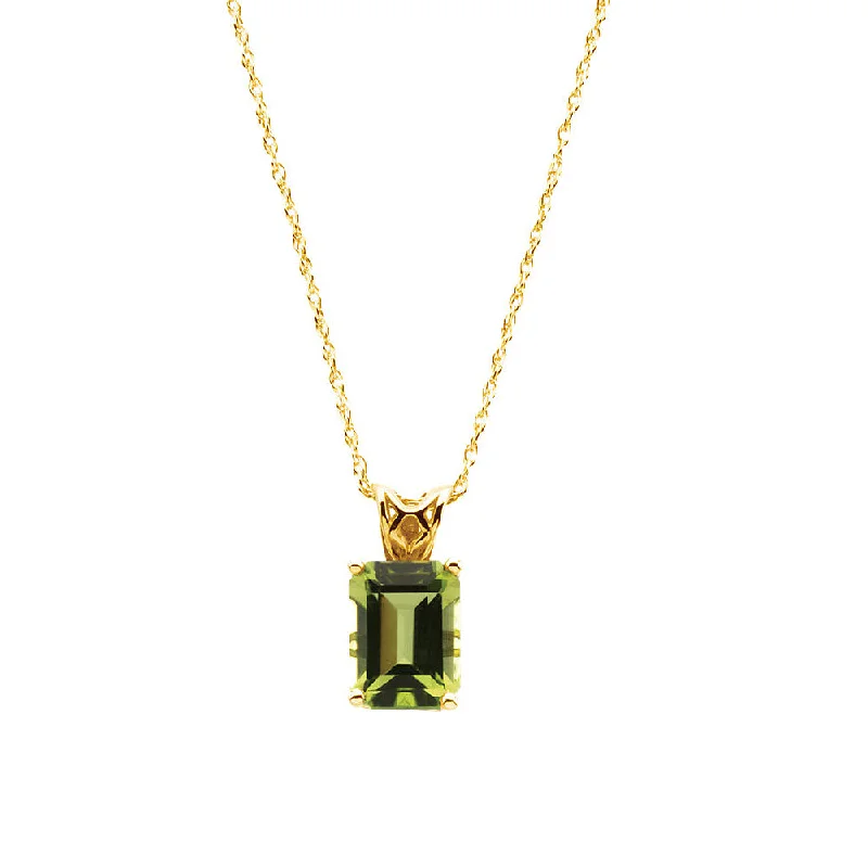 Ladies necklaces with prism pendants -Emerald/Octagon-Cut Peridot Necklace in 14k Yellow Gold, 18 Inch