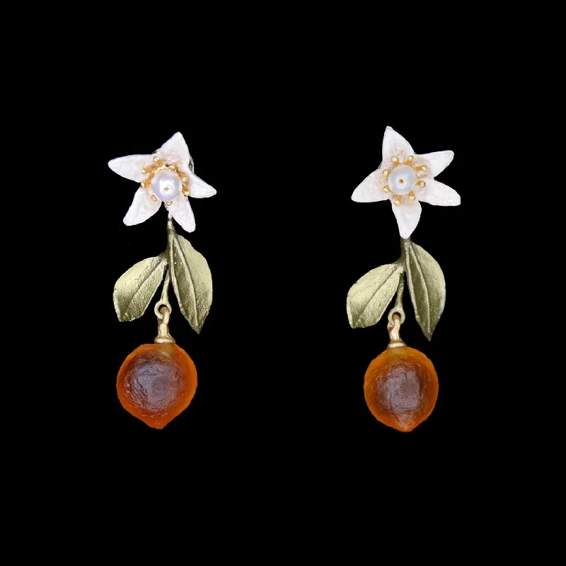 ladies-minimalist-rose-gold-earrings-Orange Earrings - Flower and Drop Post