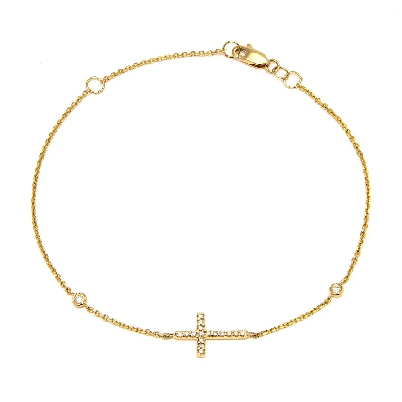 Ladies bracelets soft hues -14k Yellow Gold Diamond Cross Bracelet