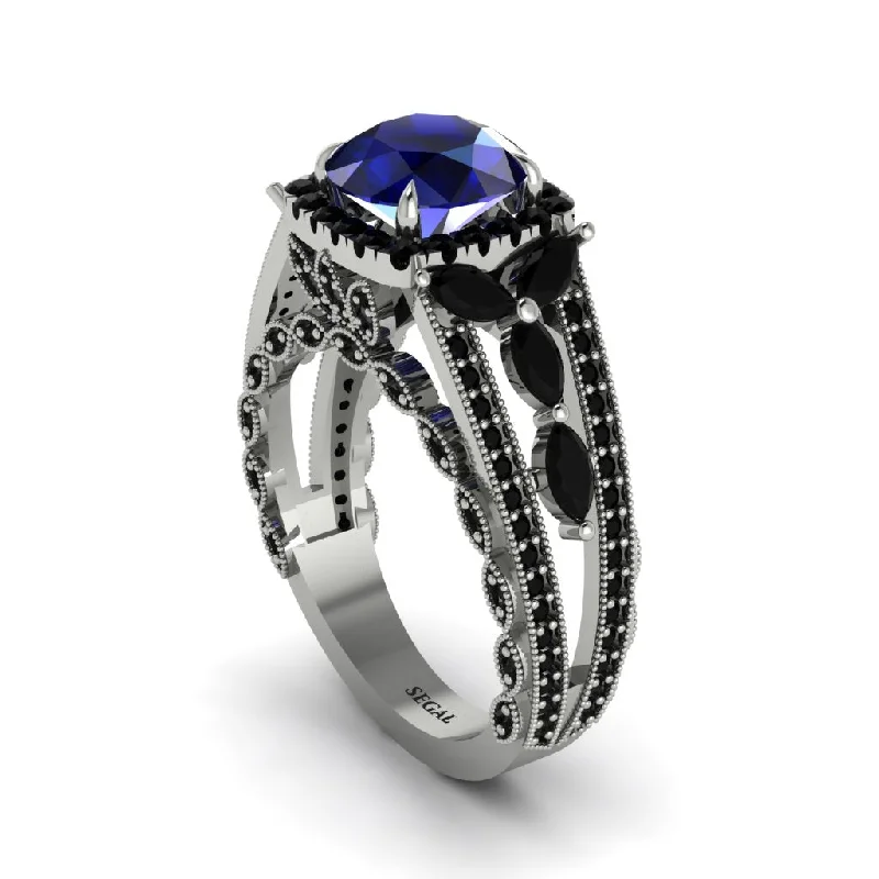 engagement-princess-cut-silver-rings-Sapphire Eternal Embrace Double Shank Filigree Engagement Ring - Celine No. 45