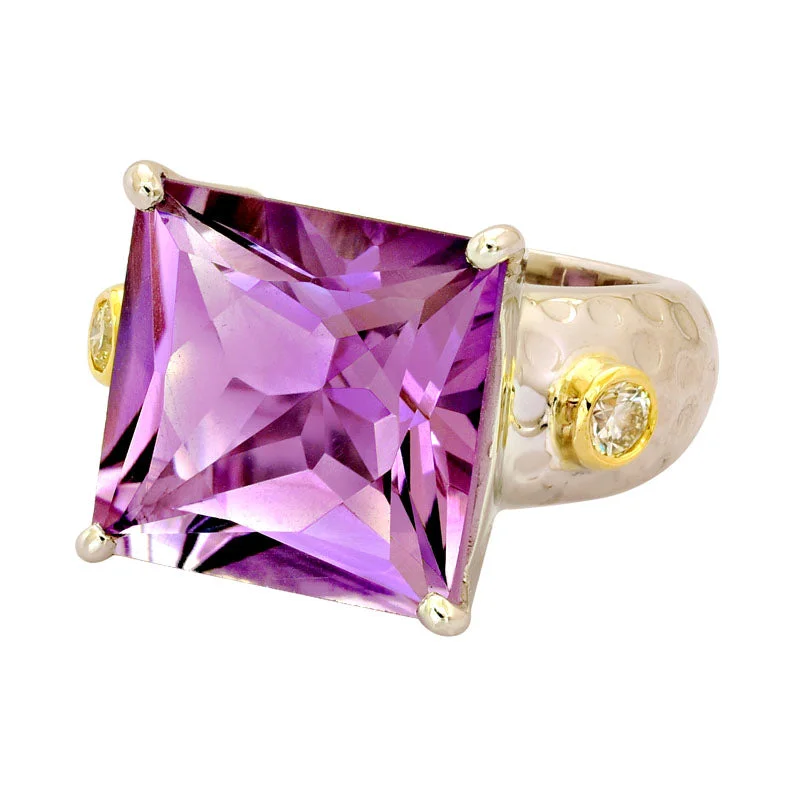 ladies-marquise-cut-silver-rings-Ring-Amethyst and Diamond