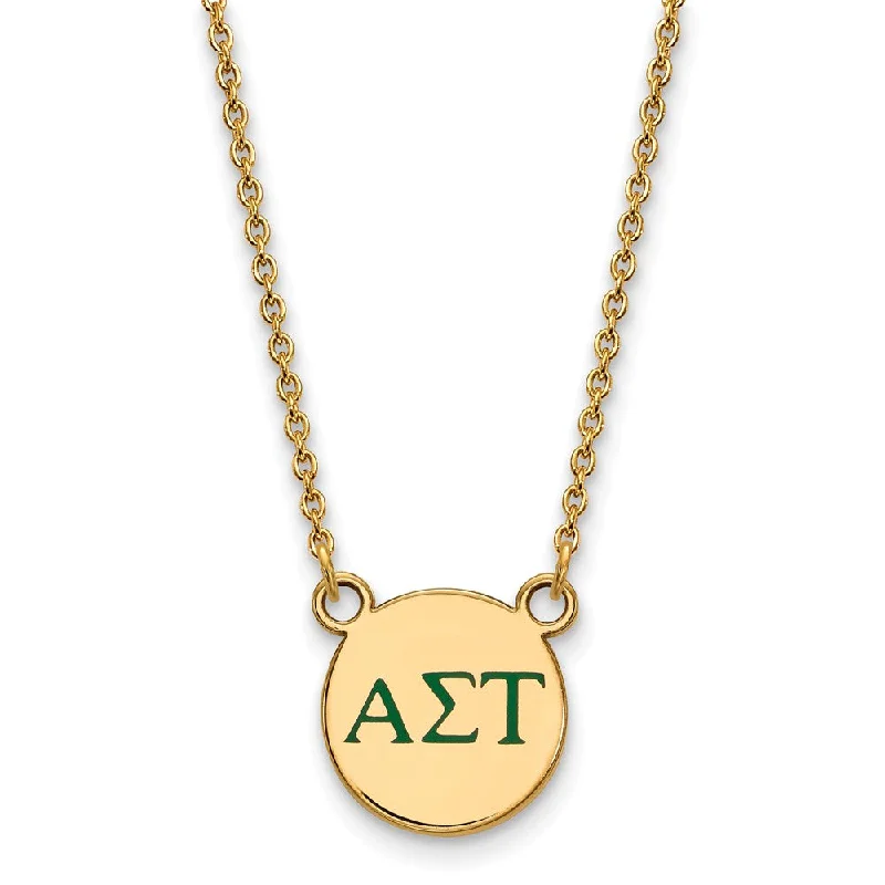 Ladies necklaces fancy charm -14K Plated Silver Alpha Sigma Tau Small Green Enamel Greek Necklace