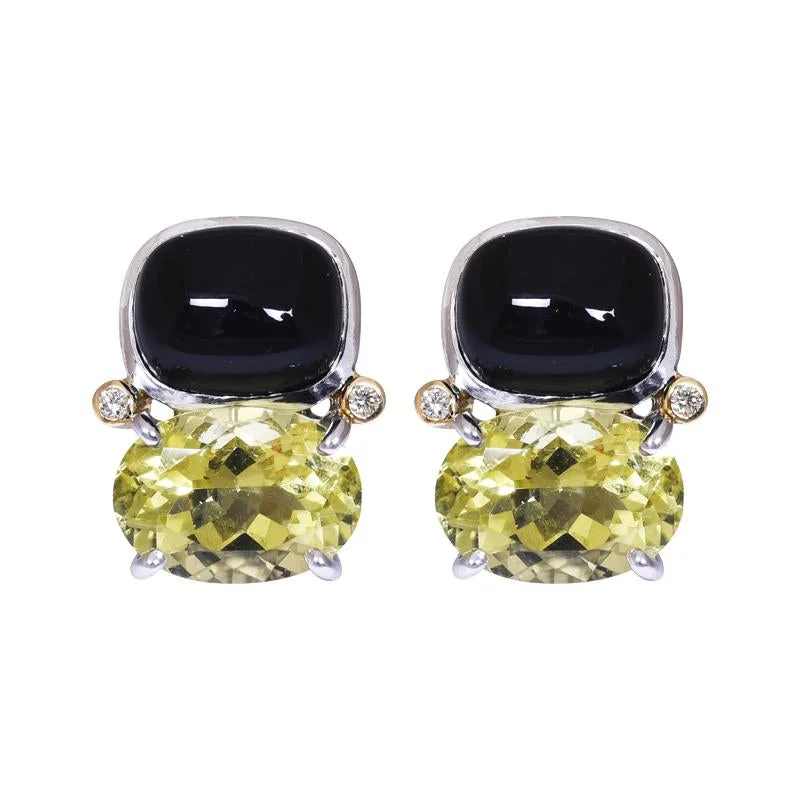 ladies-heart-gold-earrings-Earrings- Onyx, Lemon Quartz and Diamond  (40CM)