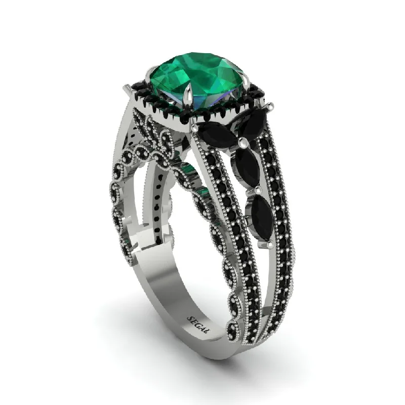 engagement-pearl-wide-band-rings-Emerald Eternal Embrace Double Shank Filigree Engagement Ring - Celine No. 36