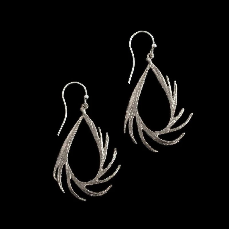 ladies-bridal-bar-earrings-Feather Earring - Small Teardrop Wire Silver