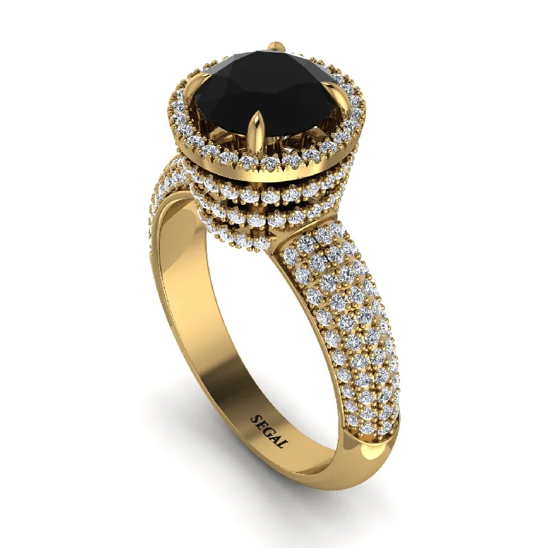 engagement-gold-channel-set-rings-Black Diamond Cluster Halo Engagement Ring - Katie No. 7