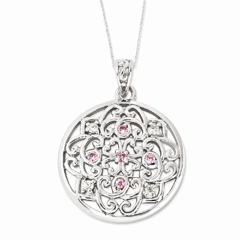 Ladies necklaces with burst charms -Rhodium Plated Sterling & CZ Love Binds Us Together Necklace, 18 Inch