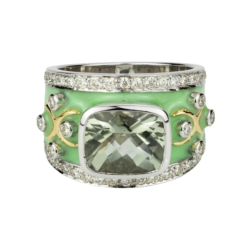 ladies-emerald-bypass-rings-Ring - Green Quartz And Diamond (enamel)