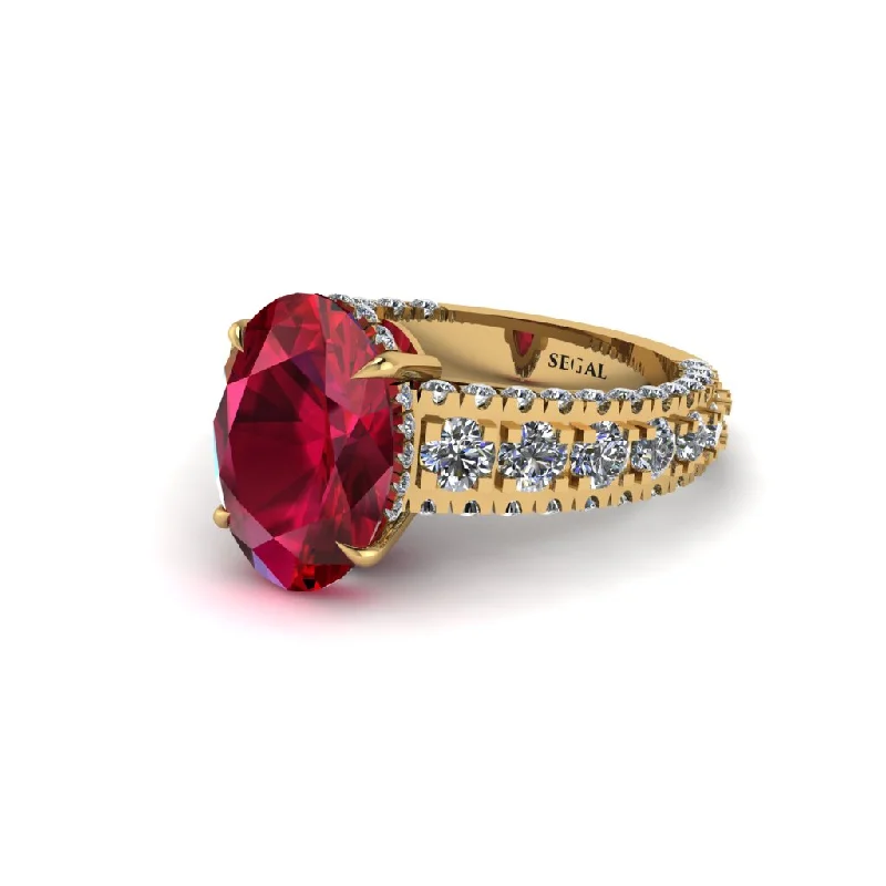 engagement-custom-white-gold-rings-4ct Oval Cut Ruby Pave Engagement Ring - Selah No. 10