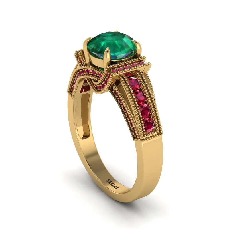 engagement-princess-cut-silver-rings-Emerald Eternal Embrace Milgrain Engagement Ring - Fernanda No. 49