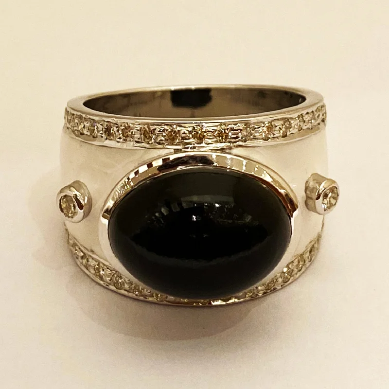 ladies-unique-diamond-rings-Ring - Black Onyx and Diamond with Enamel in Silver