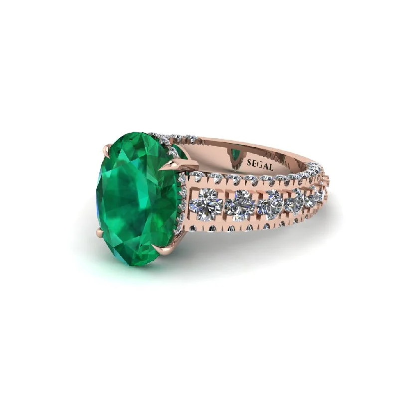 engagement-rose-gold-wide-band-rings-4ct Oval Cut Emerald Pave Engagement Ring - Selah No. 5