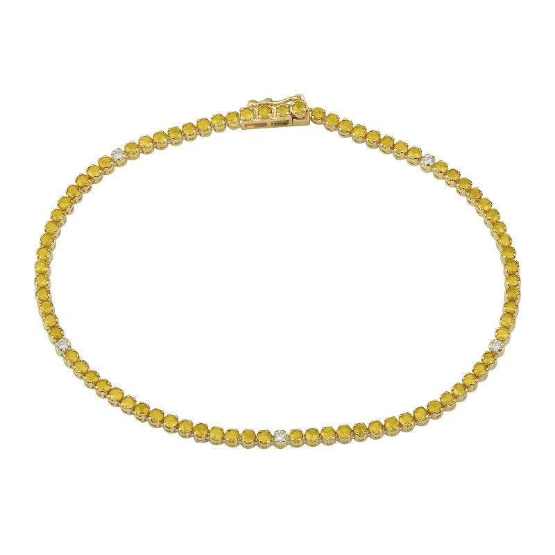 Ladies bracelets for serene vibes -14k Yellow Gold Diamond & Citrine Gemstone Tennis Bracelet