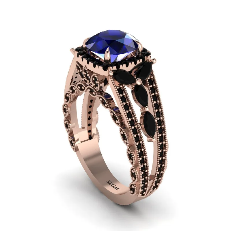 engagement-oval-gold-rings-Sapphire Eternal Embrace Double Shank Filigree Engagement Ring - Celine No. 44