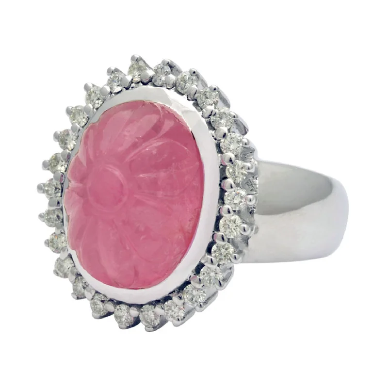 ladies-marquise-cut-silver-rings-Ring- Rubellite And Diamond