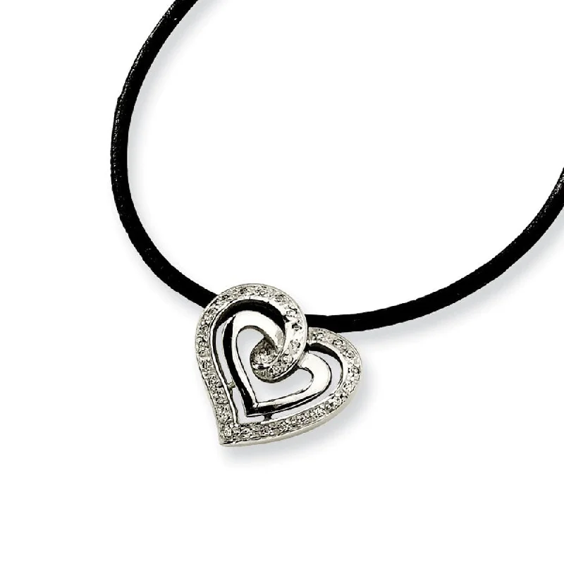 Ladies necklaces sleek elegance -Women's Stainless Steel and Cubic Zirconia Script Heart Necklace