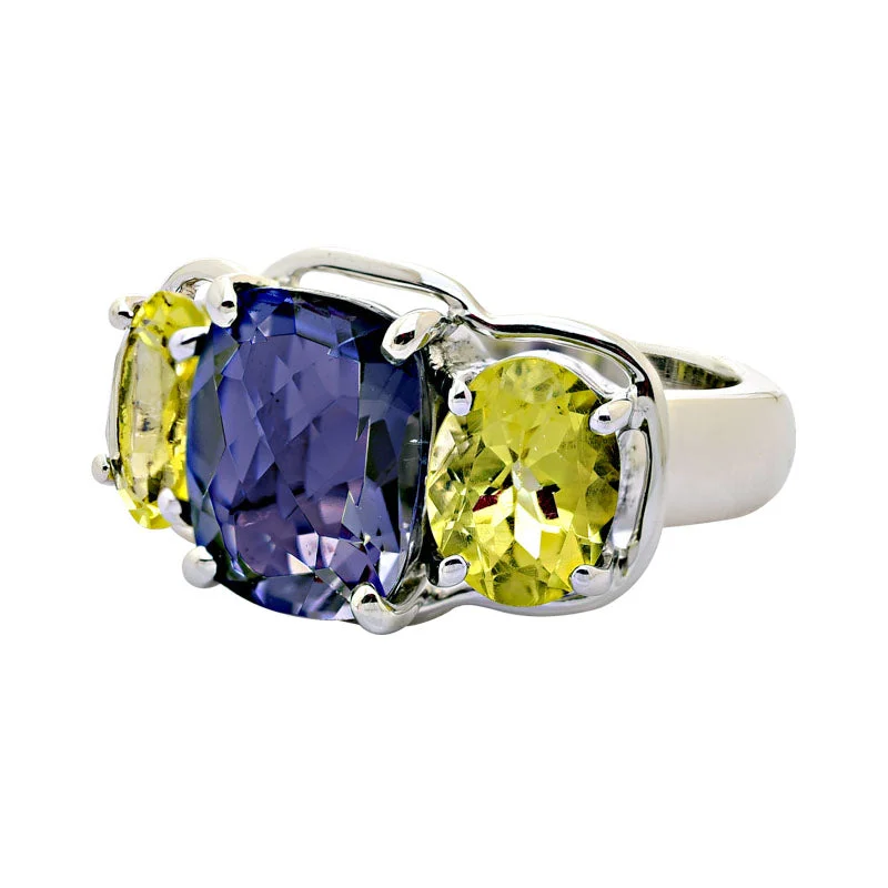 ladies-elegant-gold-rings-Ring-Iolite and Lemon Quartz