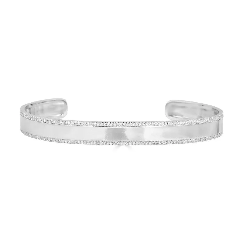 Ladies bracelets for mentor vibes -14K White Gold Diamond ID Cuff Bangle Bracelet