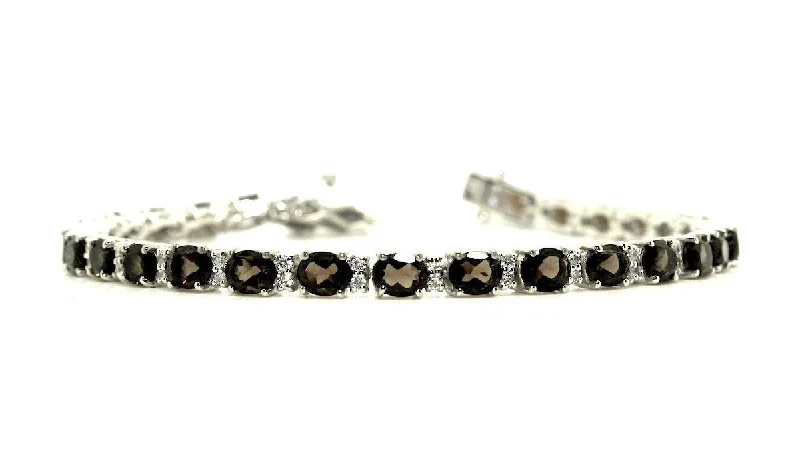 Ladies bracelets for singer vibes -Smoky/Brown Quartz & Cubic Zirconia Bracelet in Sterling Silver