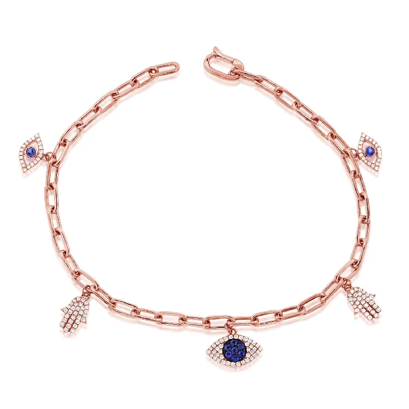 Ladies bracelets slim elegance -14K Rose Gold Diamond and Sapphire Charm Bracelet