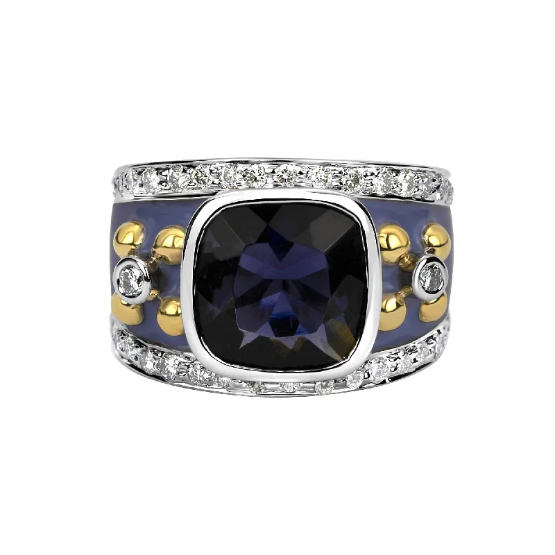 ladies-handmade-gold-rings-Ring - Iolite And Diamond