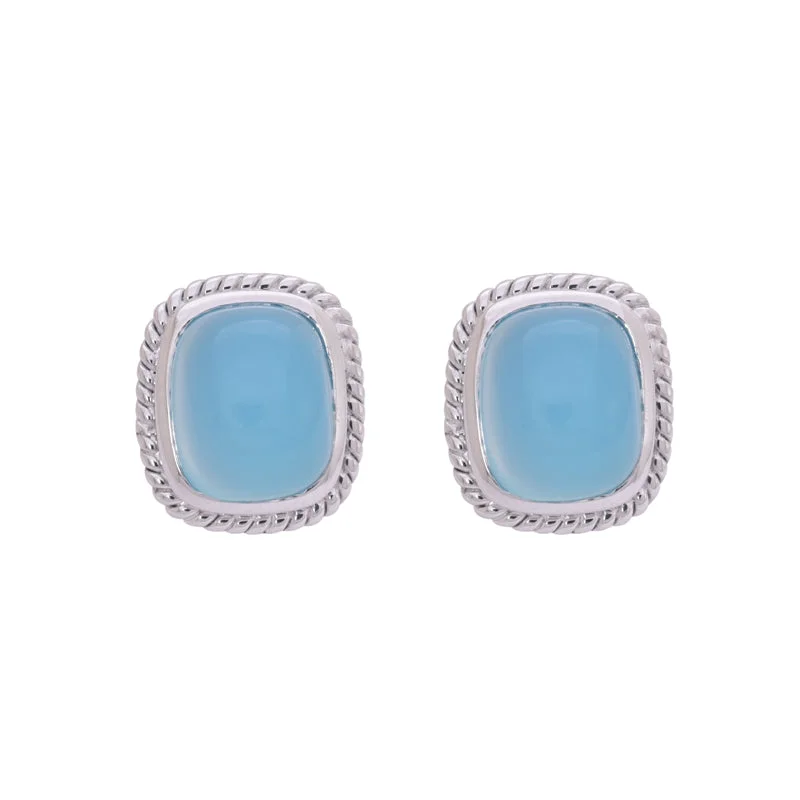 ladies-crystal-post-earrings-Earrings- Chalcedony in Silver