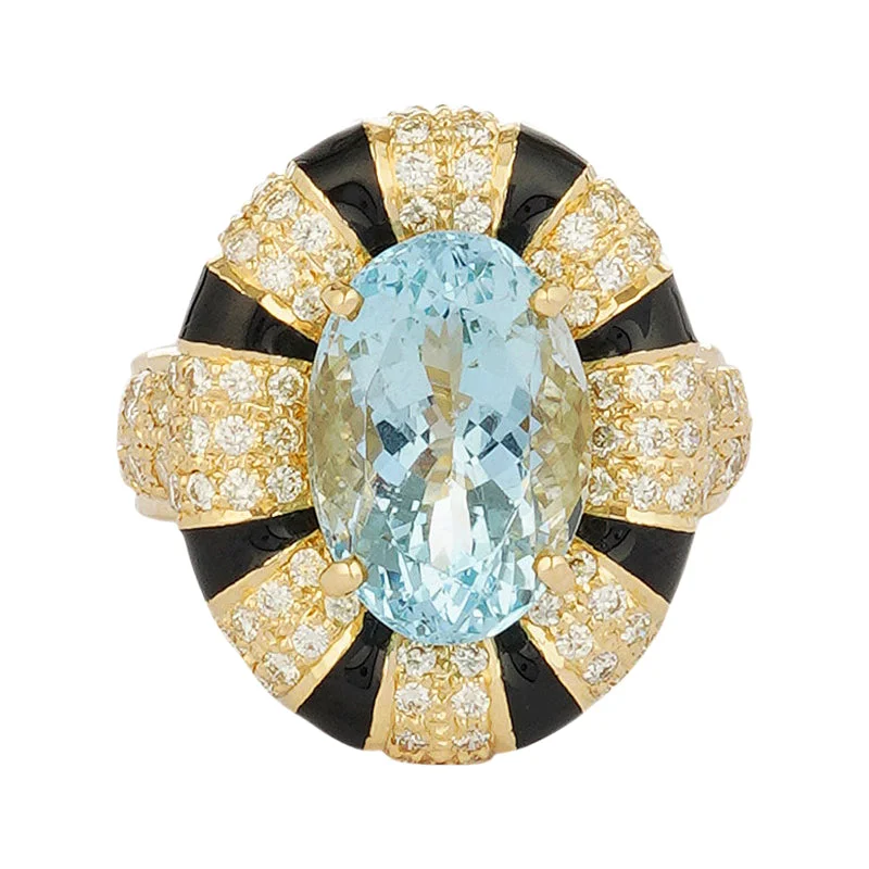 ladies-cushion-cut-gold-rings-Ring - Aquamarine and Diamond (Enamel) (2221H)