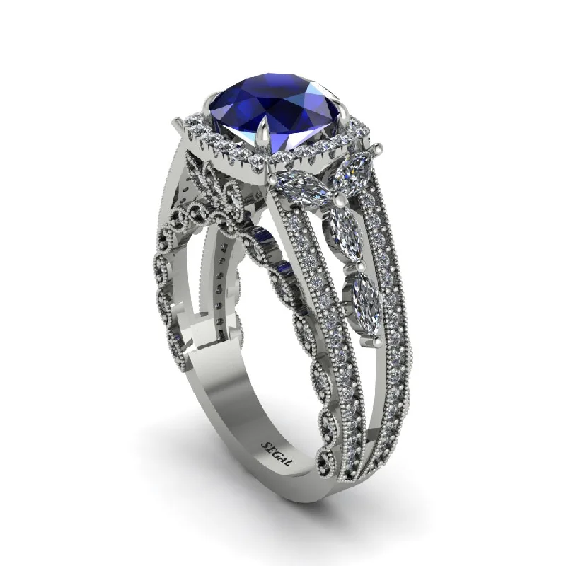 engagement-cushion-cut-rose-gold-rings-Sapphire Eternal Embrace Double Shank Filigree Engagement Ring - Celine No. 15