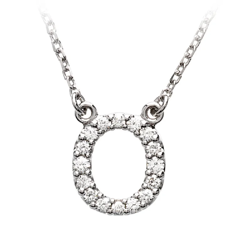 Ladies necklaces for golden years -1/6 Cttw Diamond & 14k White Gold Block Initial Necklace, Letter O