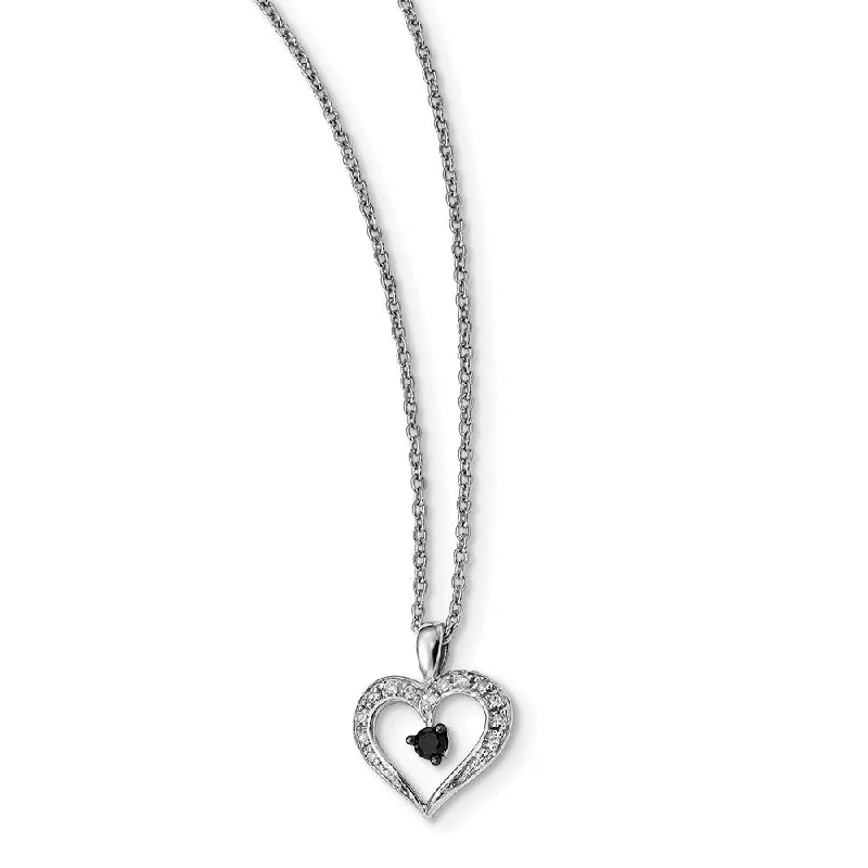 Ladies necklaces roamer’s flair -1/6 Cttw White & Black Diamond 13mm Heart Necklace in Sterling Silver