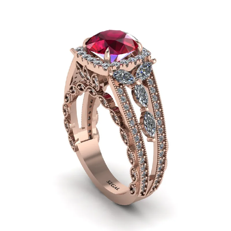 engagement-wedding-accent-rings-Ruby Eternal Embrace Double Shank Filigree Engagement Ring - Celine No. 11