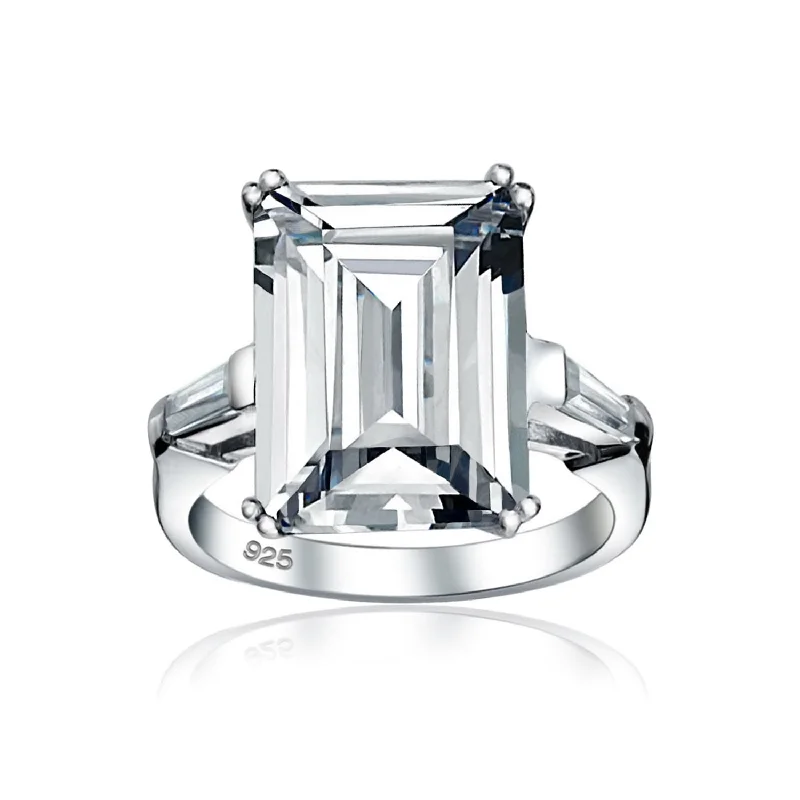 engagement-pearl-bypass-rings-Art Deco Style 10CT Emerald Cut Engagement Ring, Sterling Silver, Gold Plated