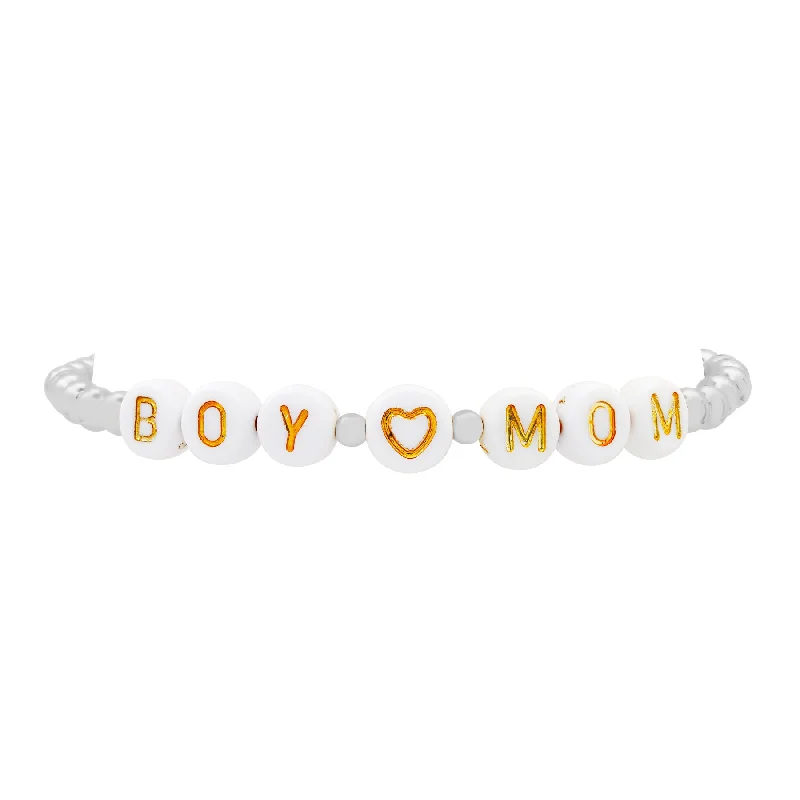 Ladies bracelets for cocktail vibes -BOY MOM BALL STRETCH BRACELET, SILVER