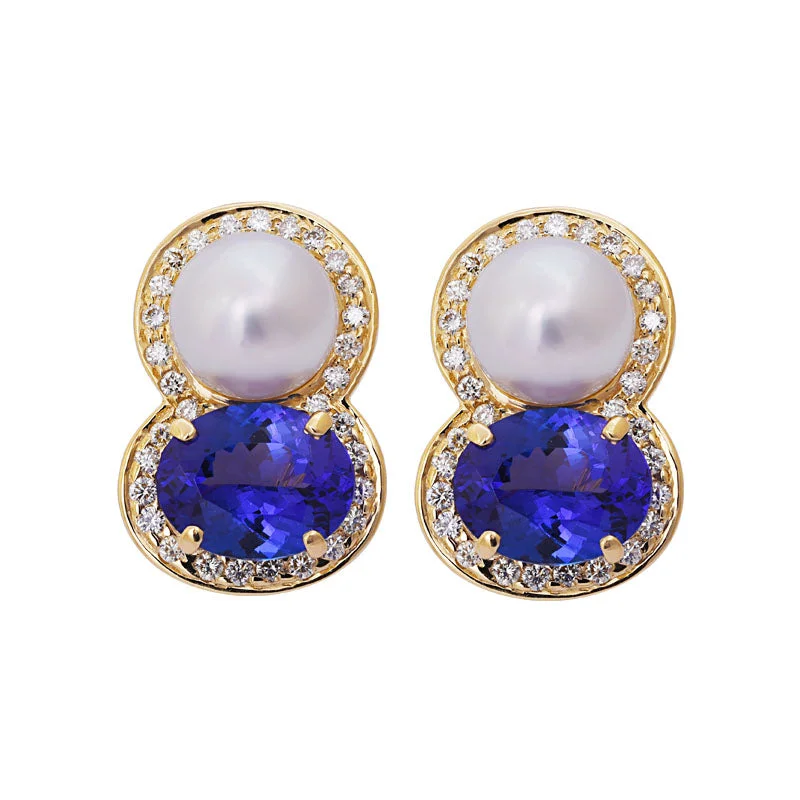 ladies-handmade-beaded-earrings-Earrings- Tanzanite, South Sea Pearl and Diamond